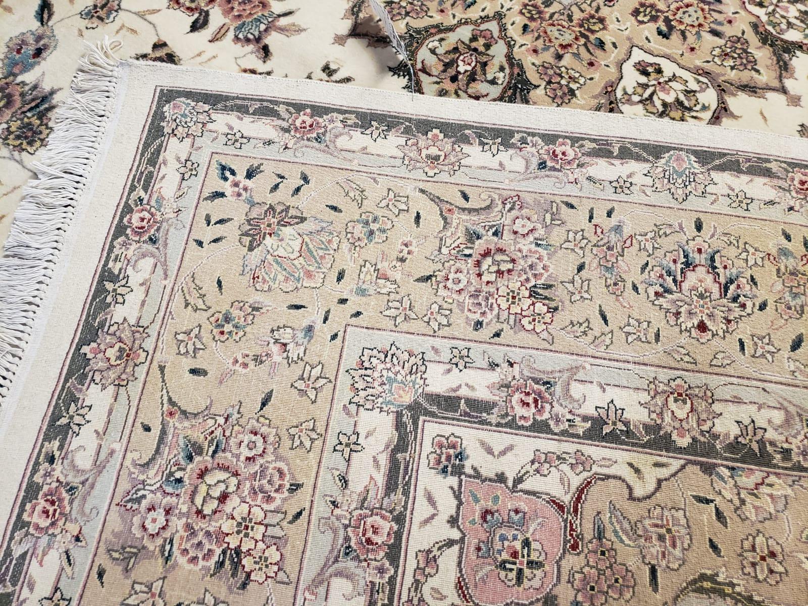 8x10 Oriental Carpet - Persian Design Rug - Wool Hand Knotted Area Rug with Silk Rug - Very Fine Beige Floral Rug - Elegant Dining Room Rug - Jewel Rugs