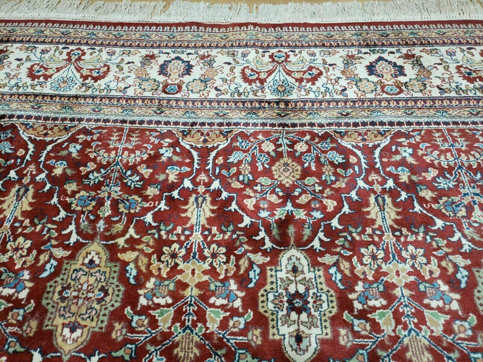 9' X 12' Vintage Fine Handmade Indian Agra Wool Rug Red Wow - Jewel Rugs