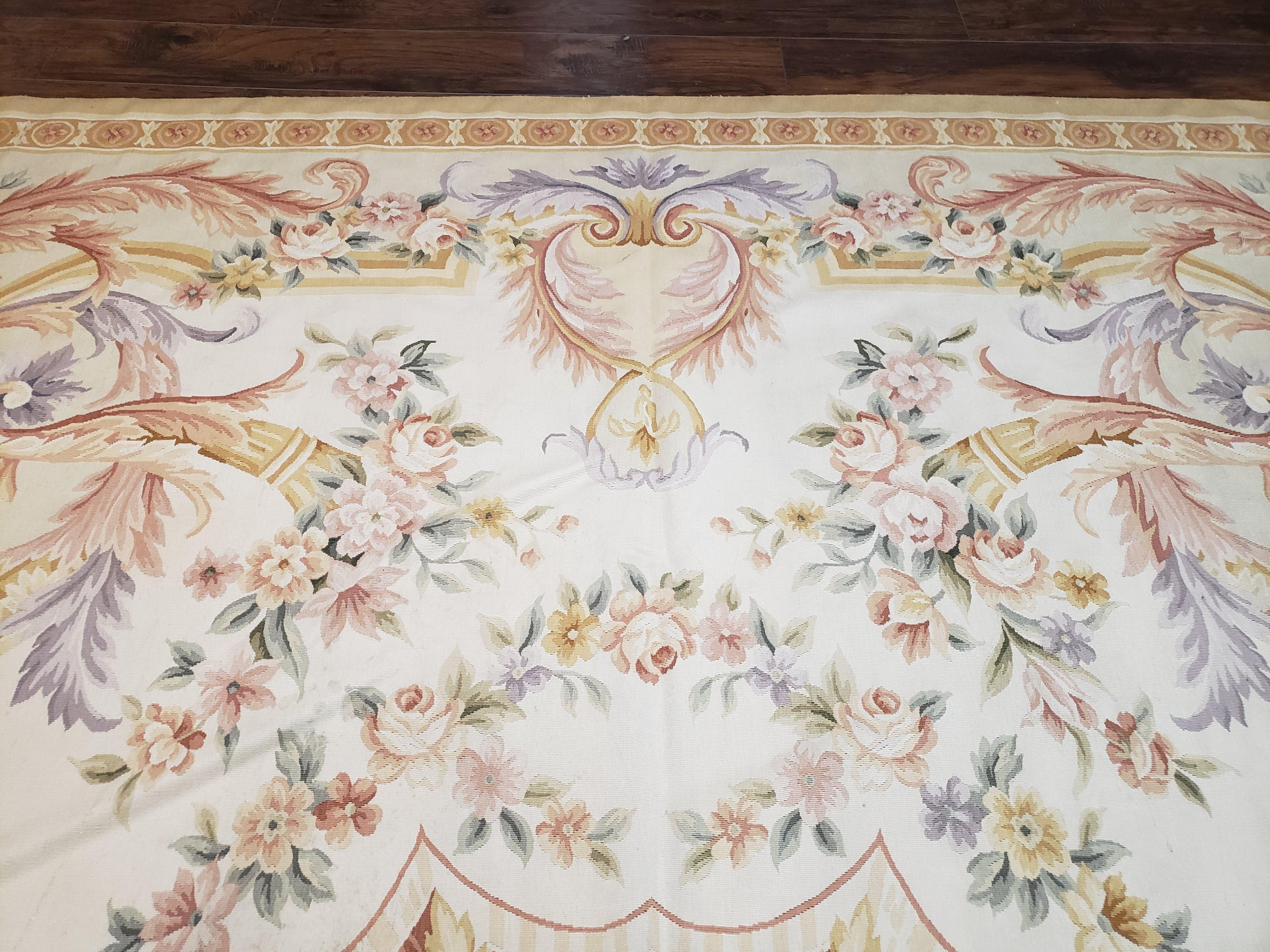 Aubusson Savonnerie Rug 9x12, European Design Elegant Aubusson Carpet, Handmade Hand Woven Floral Flatweave Chinese Aubusson Wool Area Rug - Jewel Rugs