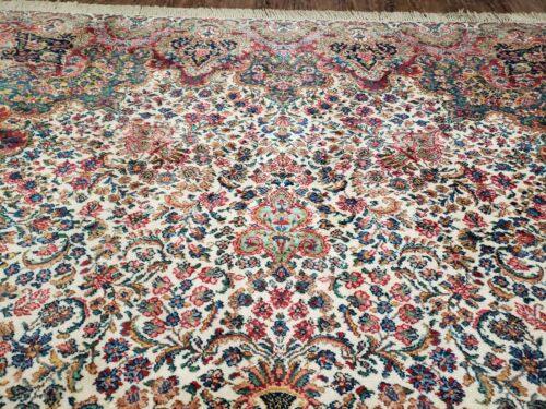 8' 8" X 12' Karastan Made Floral Kirman # 742 Wool Rug American Ivory/Beige Nice - Jewel Rugs