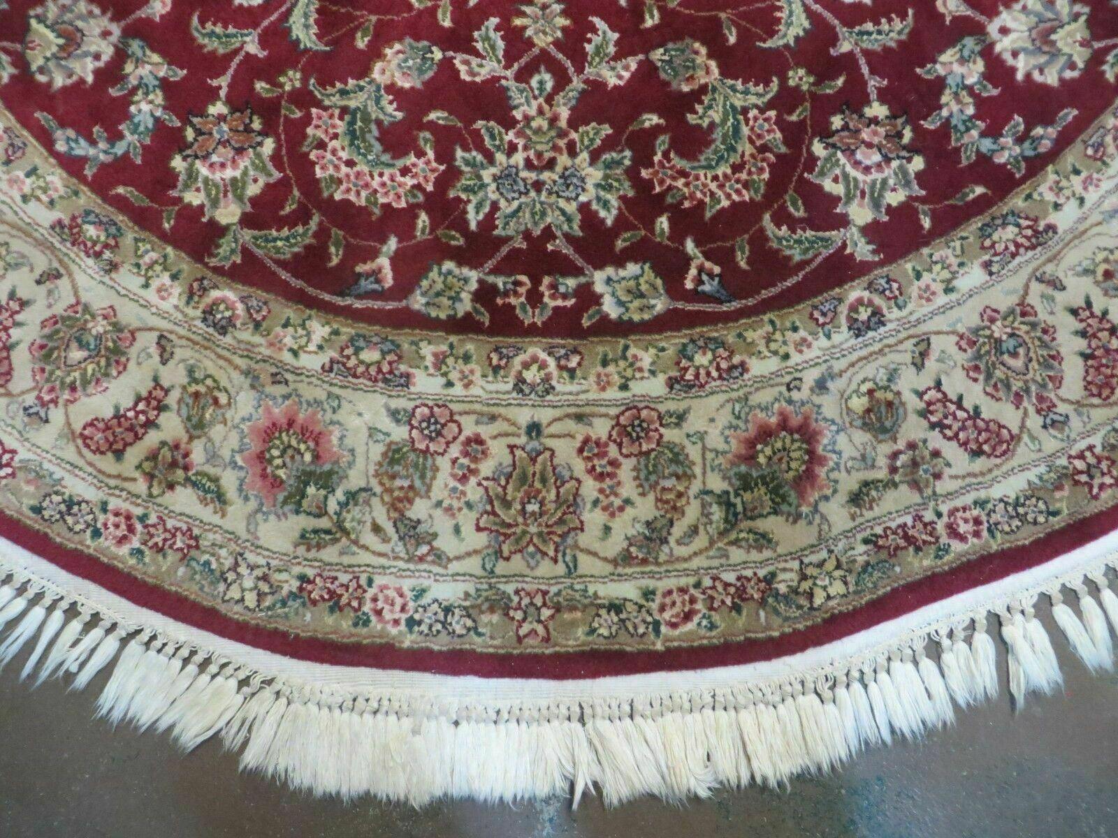 6' Handmade Fine Chinese Floral Oriental Wool & Silk Rug Carpet Round Wine Red - Jewel Rugs