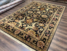 Indo Mahal Sultanabad Rug 8x11, Vintage Indian Oriental Carpet, Wool Handmade Floral Rug 8 x 11 ft, Black Beige Tan, Large Flowers Allover - Jewel Rugs