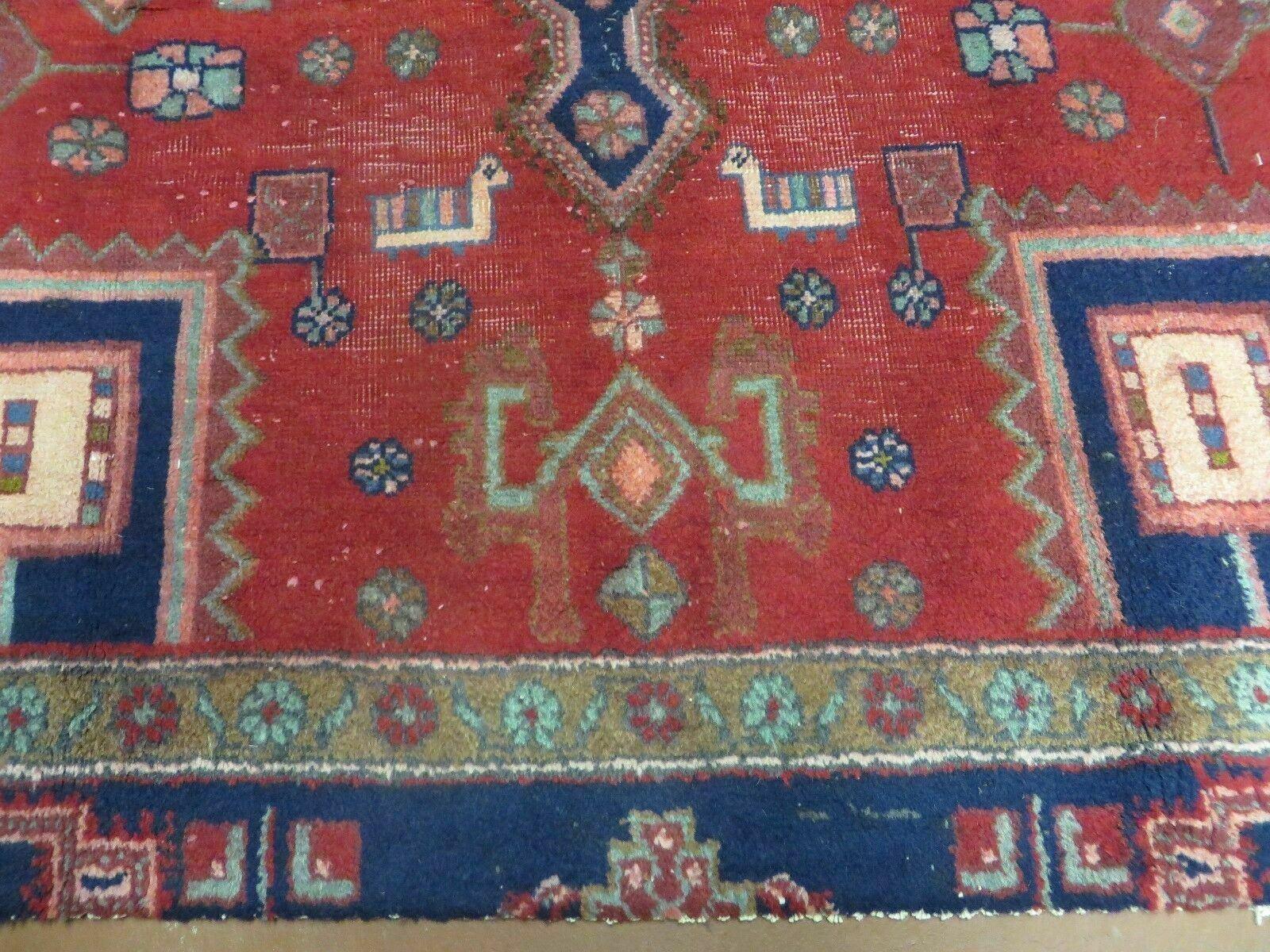 Antique Handmade India Geometric Oriental Wool Rug Vegetable Dye Runner Red - Jewel Rugs