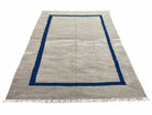 Geometric Turkish Kilim Rug 5' 7" x 7' 9", Flatweave Carpet, Minimal Design, Anatolian Carpet, Gray, Geometric, Dark Blue, Hand-Knotted, New - Jewel Rugs