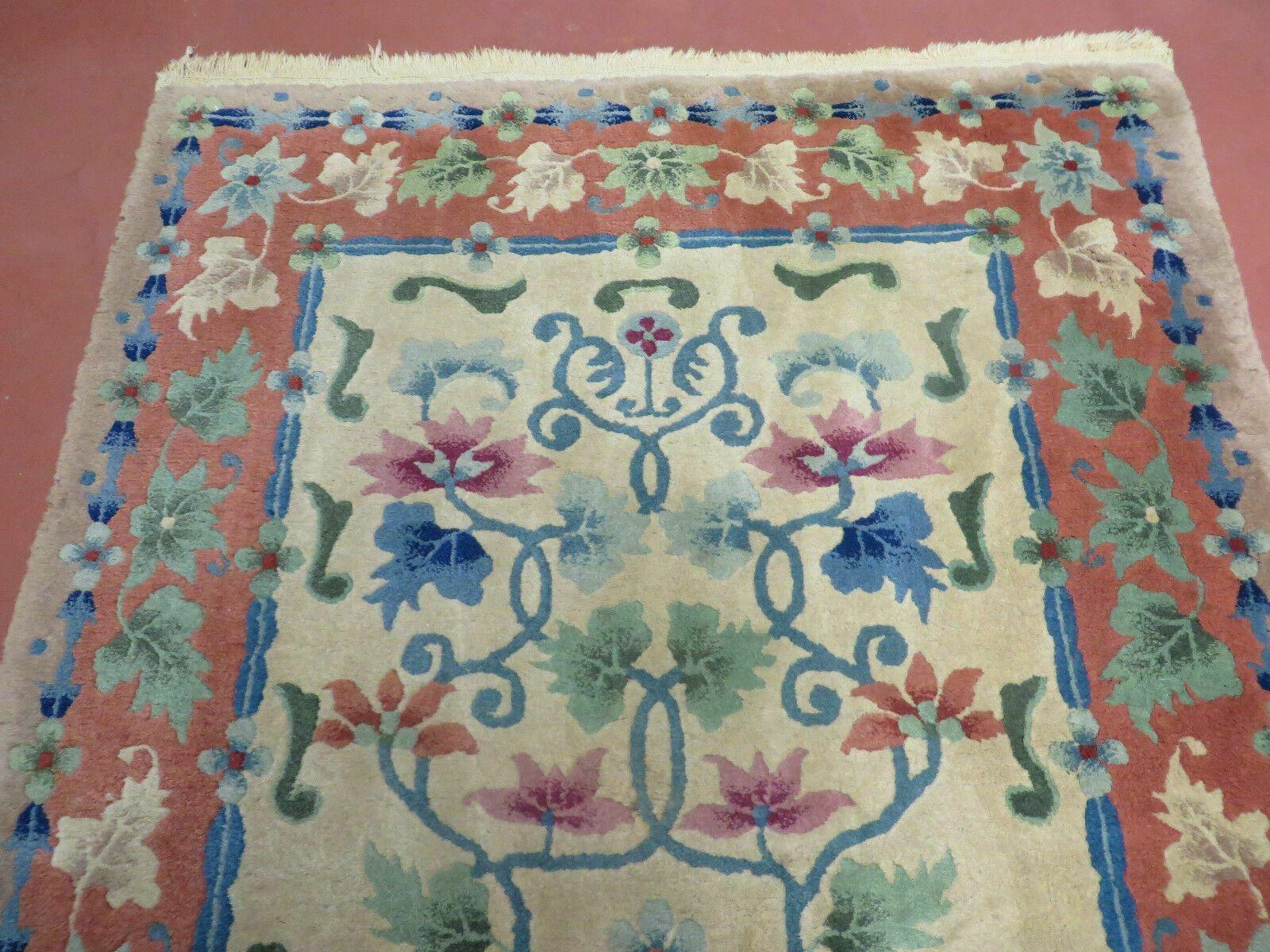 3' X 5' Vintage Art Deco Nichols Handmade Chinese Wool Rug Flowers Vase - Jewel Rugs