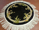 4' X 4' Vintage Round Handmade Chinese Silk Art Deco Rug Flowers Black Nice - Jewel Rugs