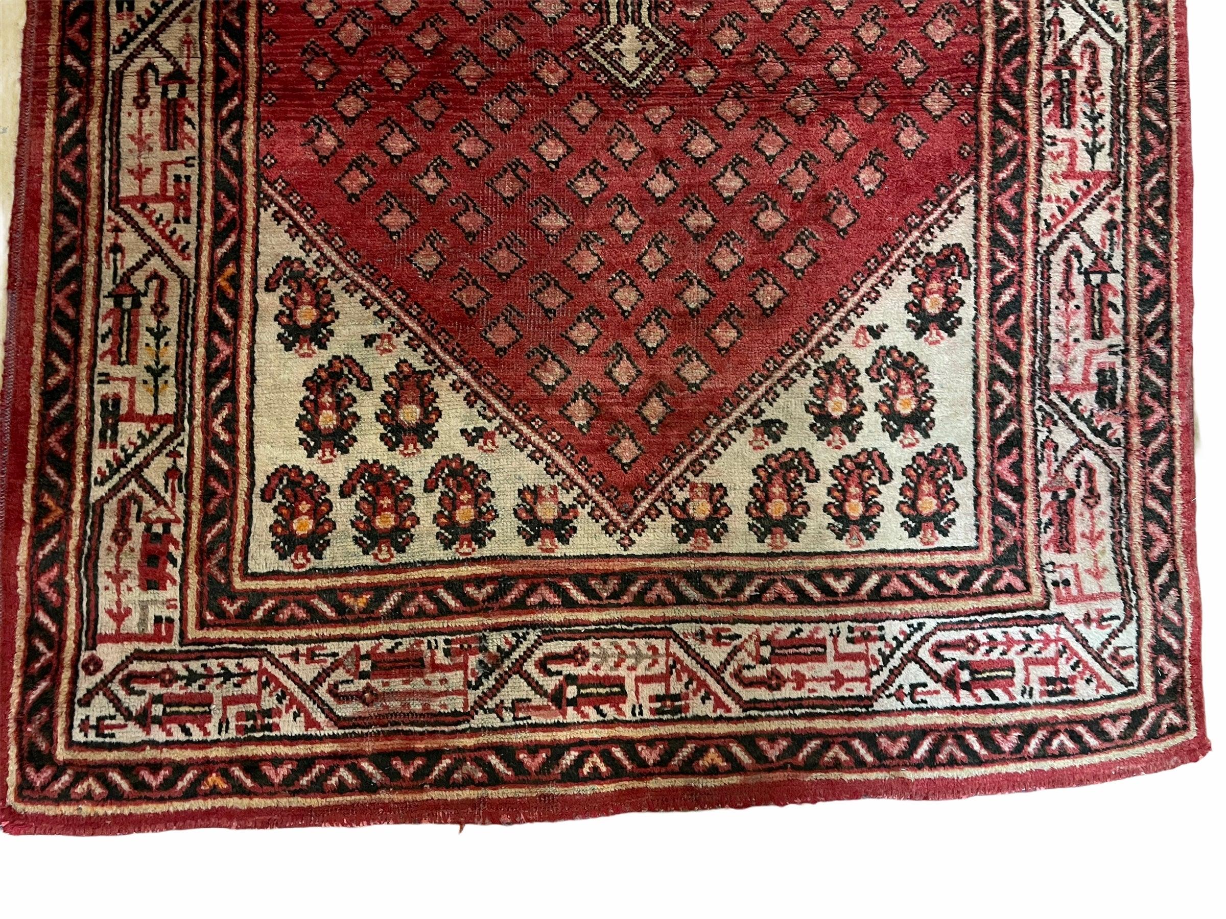 4 X 6.5 Antique Handmade Wool Rug Paisley Boteh Design Tribal Rug Red Ivory - Jewel Rugs