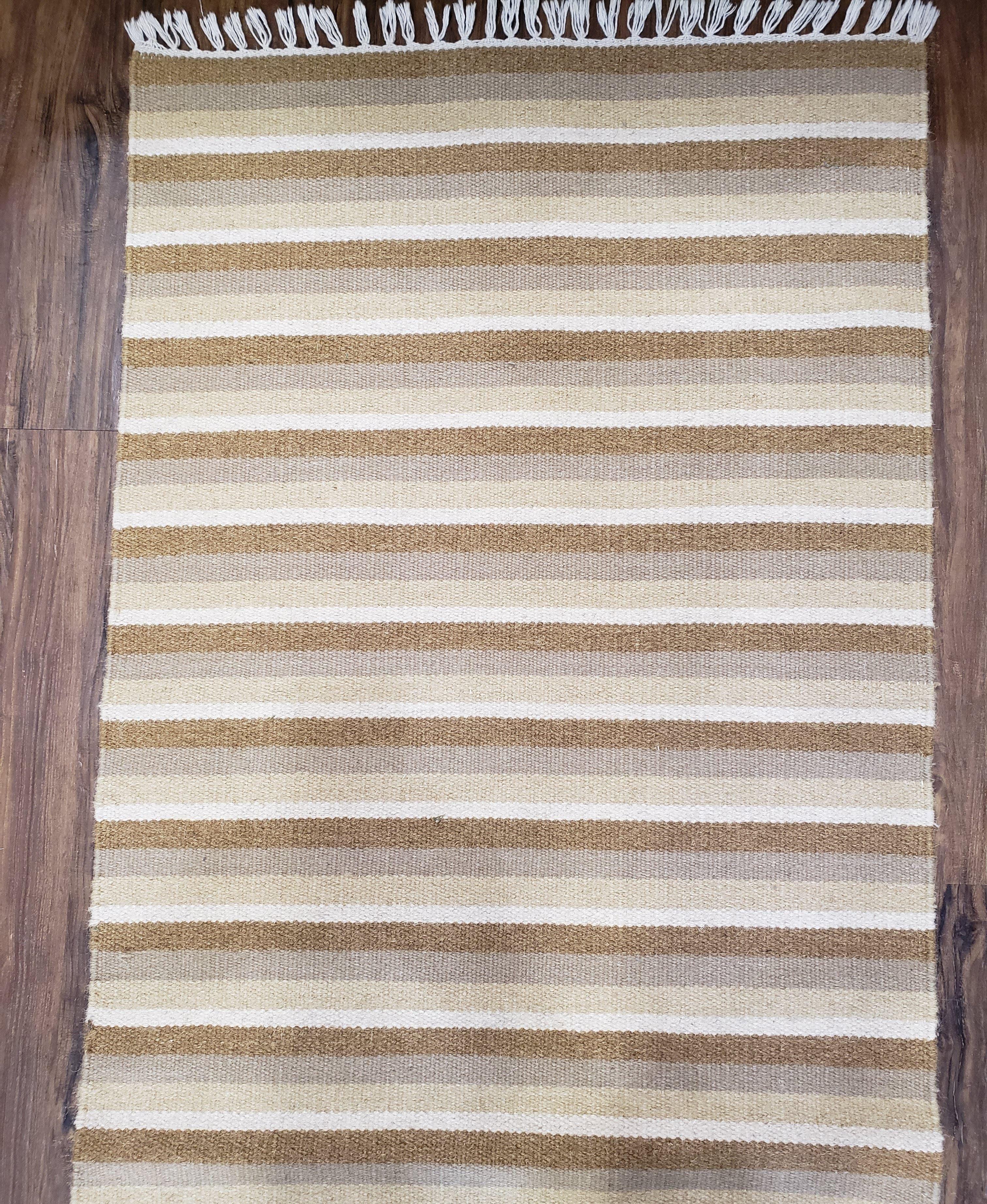 Striped Runner Rug, Flatweave Runner Rug, Hallway Runner, 15 ft Carpet Runner for Hall, Earth Tone Colors, Handmade Hand Woven Farmhouse Rug - Jewel Rugs