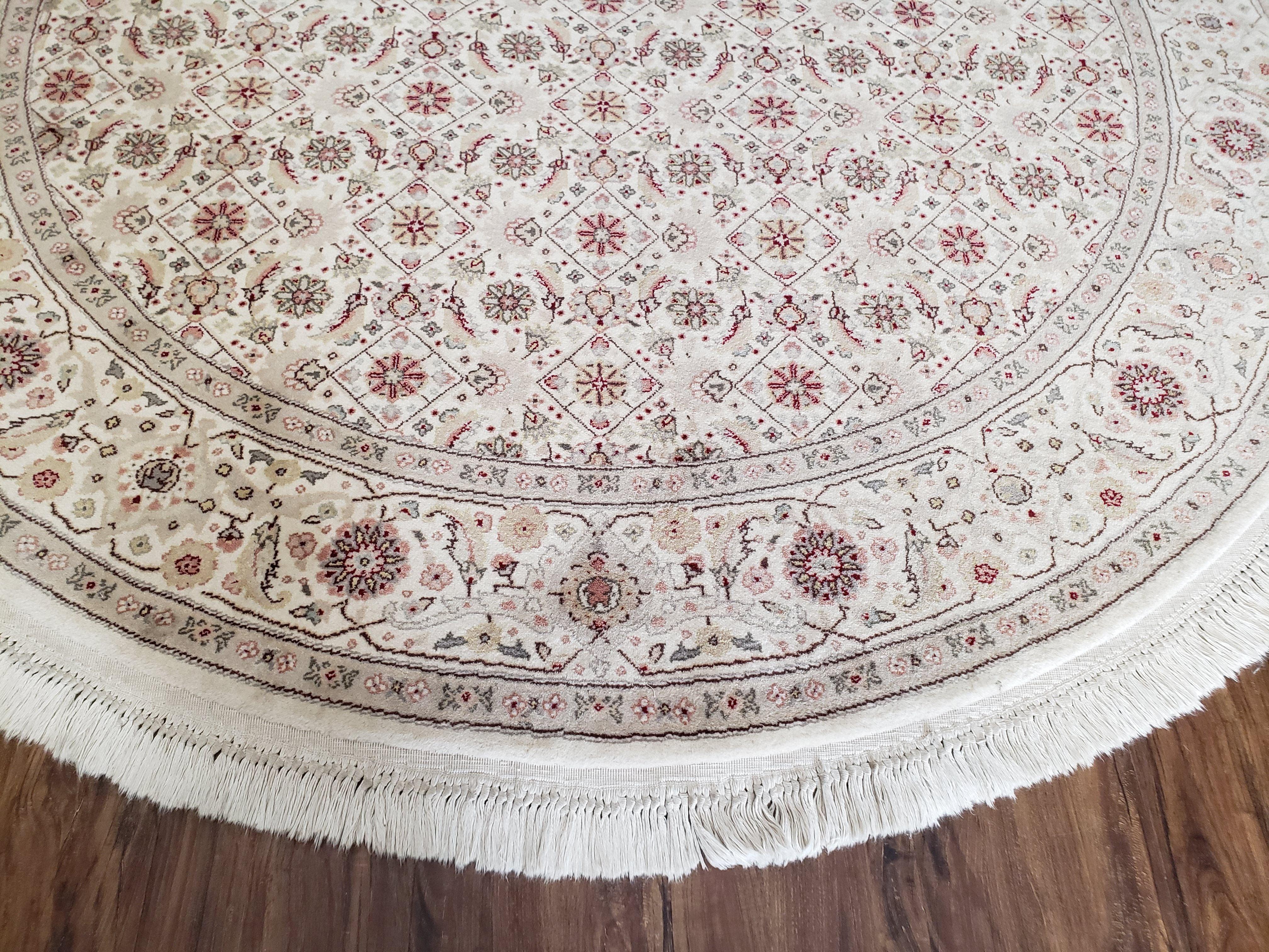 6x6 Round Oriental Rug Mahi Pattern Persian Design Ivory 6ft Round Area Rug Hand-Knotted Vintage Herati Oval Carpet Fine - Jewel Rugs