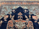 Marvelous and Rare Persian Farahan Rug 9x12, Antique 1920s Persian Carpet, Navy Blue Semi Open Field, Signature from Master Weaver Taftanchian, Animals Bees Monkeys - Jewel Rugs