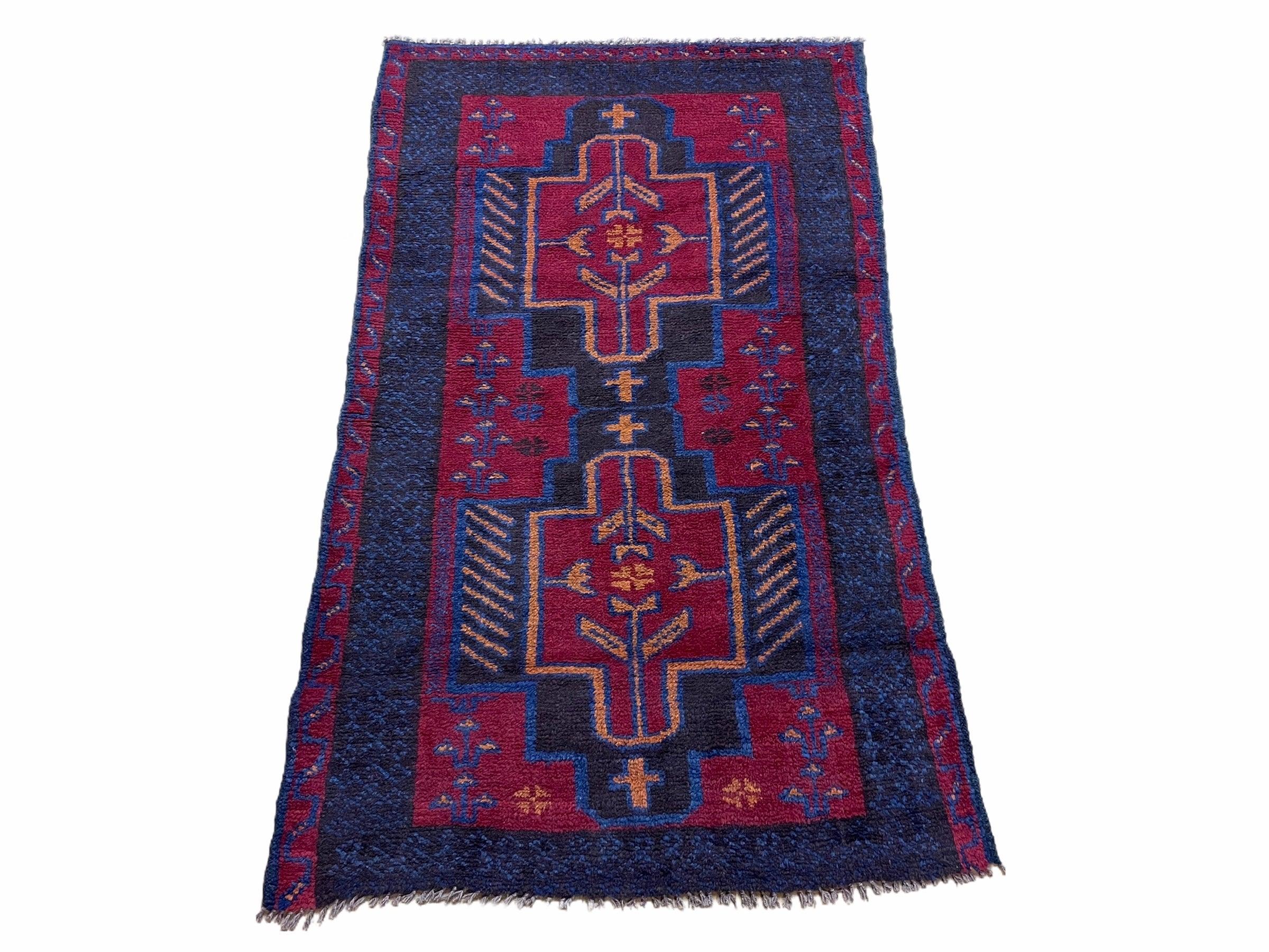 3' X 5' Vintage Handmade Tribal Wool Rug Balouchi Rug Afghan Rug Red Blue Nice - Jewel Rugs