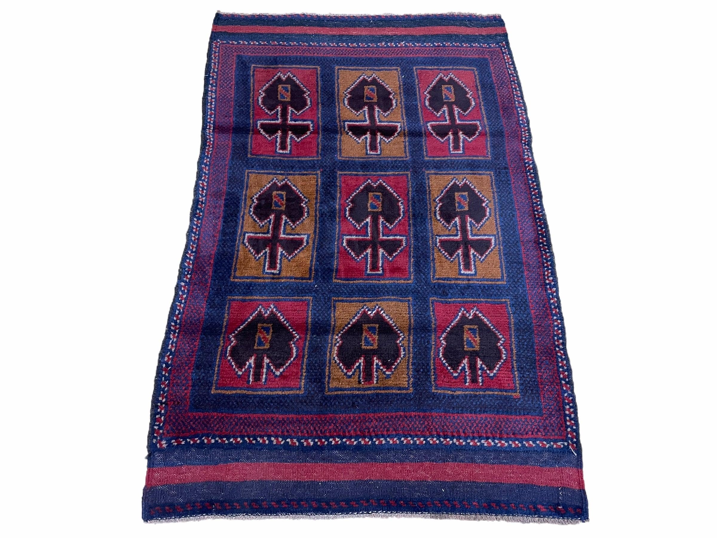 2' 9" X 4' 5" Vintage Handmade Tribal Wool Rug Balouchi Afghan Rug Blue Red 3x5 - Jewel Rugs