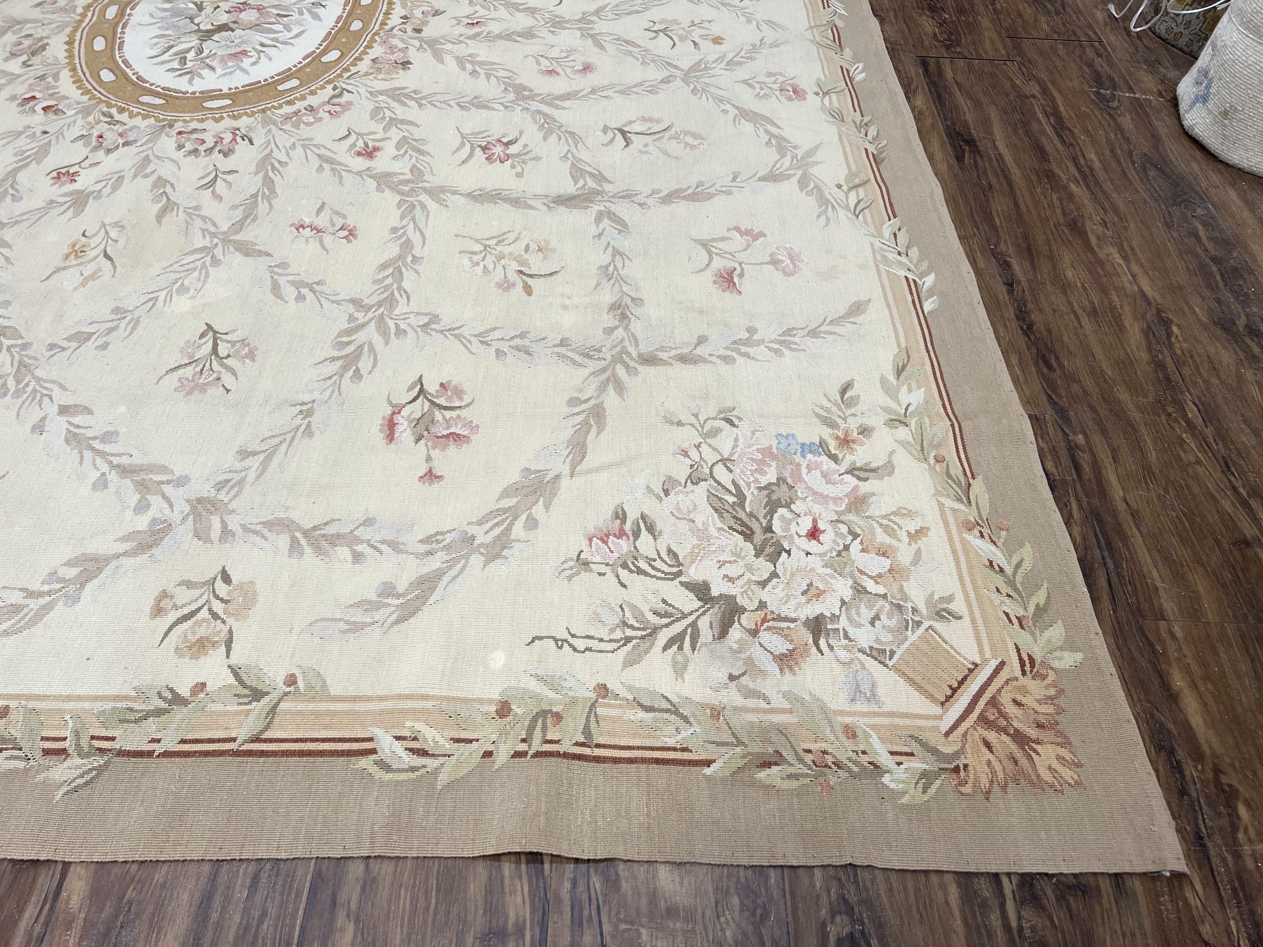 Aubusson Rug 8x10 Vintage Rug 8 x 10 Wool Carpet, Flatweave Rug, European Design, Hand Woven, Floral Bouquets, Elegant Rug for Living Room - Jewel Rugs