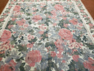 5x8 Needlepoint Rug 5' 4" x 8' 3" Wool Flat Weave Floral New Unused Carpet English Design Ivory Large Pink Flowers Green Leaves Hand-Knotted - Jewel Rugs