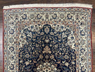 Super Fine Persian Nain Carpet 3.6 x 5.4, Traditional Persian Rug, Center Medallion with Floral Allover Design Dark Blue and Ivory/Cream Detailed 4-La, Wool with Silk Accents - Jewel Rugs