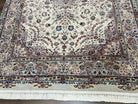 Beautiful Pak Persian Rug 6x9, Floral Medallion, Wool and Silk, Highly Detailed Elegant Carpet, Vintage Oriental Rug 6 x 9, Cream and Gray - Jewel Rugs