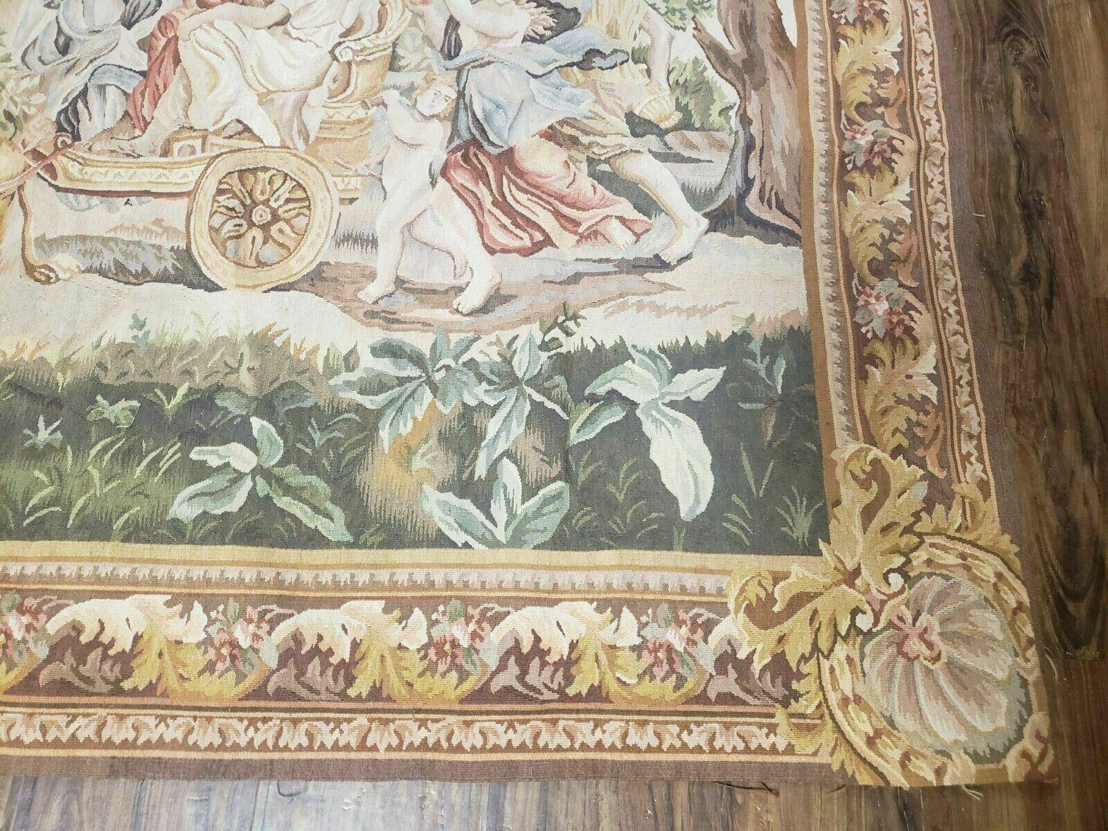 4' 6" X 6' Tapestry French Design Handmade Aubusson Weave Nature One Of A Kind - Jewel Rugs