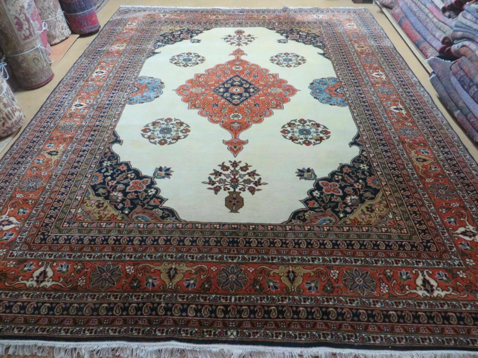 9' X 12' Vintage Fine Handmade India Floral Wool Rug Open Field Ivory Wow - Jewel Rugs