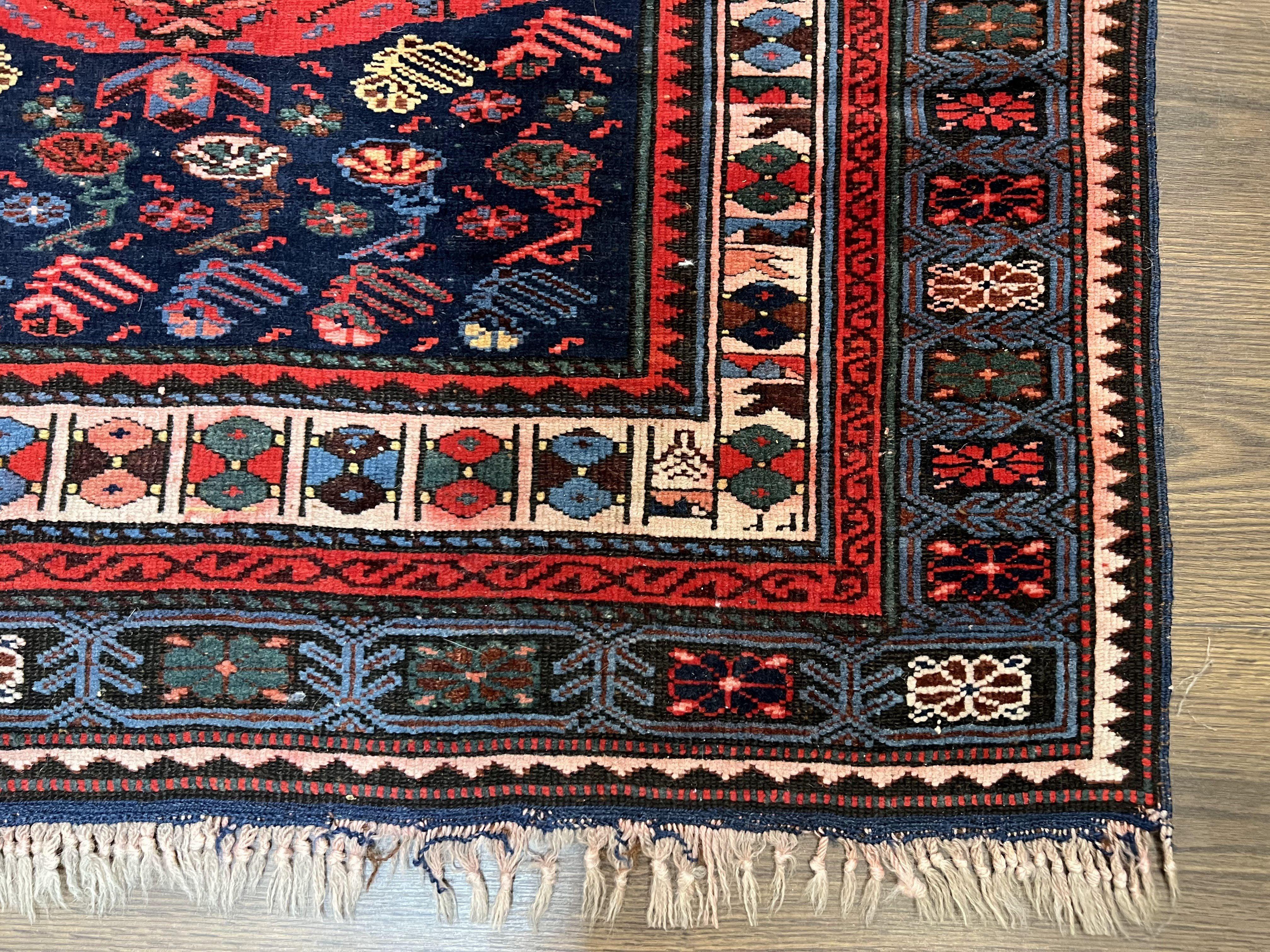 Antique Caucasian Seychour Rug 3.7 x 5.5, Collectible Oriental Carpet, Navy Blue and Red, Fine Kuba Rug, Vintage Rug, Wool Hand Knotted Rug - Jewel Rugs