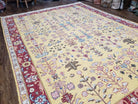 Vintage Indian Soumak Area Rug 9x12, Wool Hand-Woven Yellow Red Large Boho Carpet, Indian Bohemian Style Rug, 9 x 12 Rug - Jewel Rugs