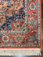 Karastan Medallion Serapi Rug #736, Wool Karastan Carpet 5.9 x 9, Discontinued Original 700 Series Karastan Area Rug 6x9 Vintage, Red Blue - Jewel Rugs