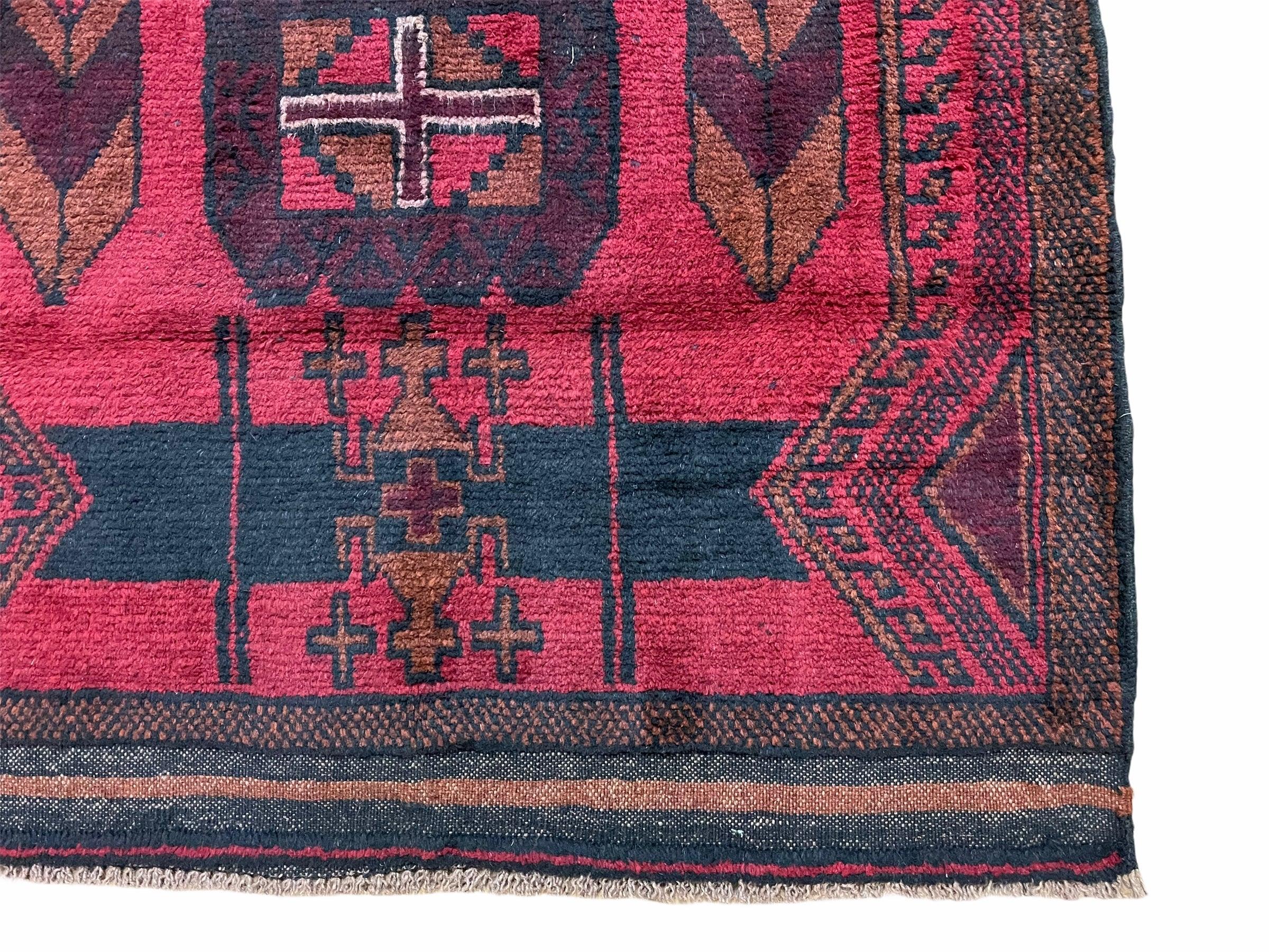 2' 10" X 4'6" Vintage Handmade Tribal Wool Rug Balouchi Rug Afghan Rug Red Black - Jewel Rugs