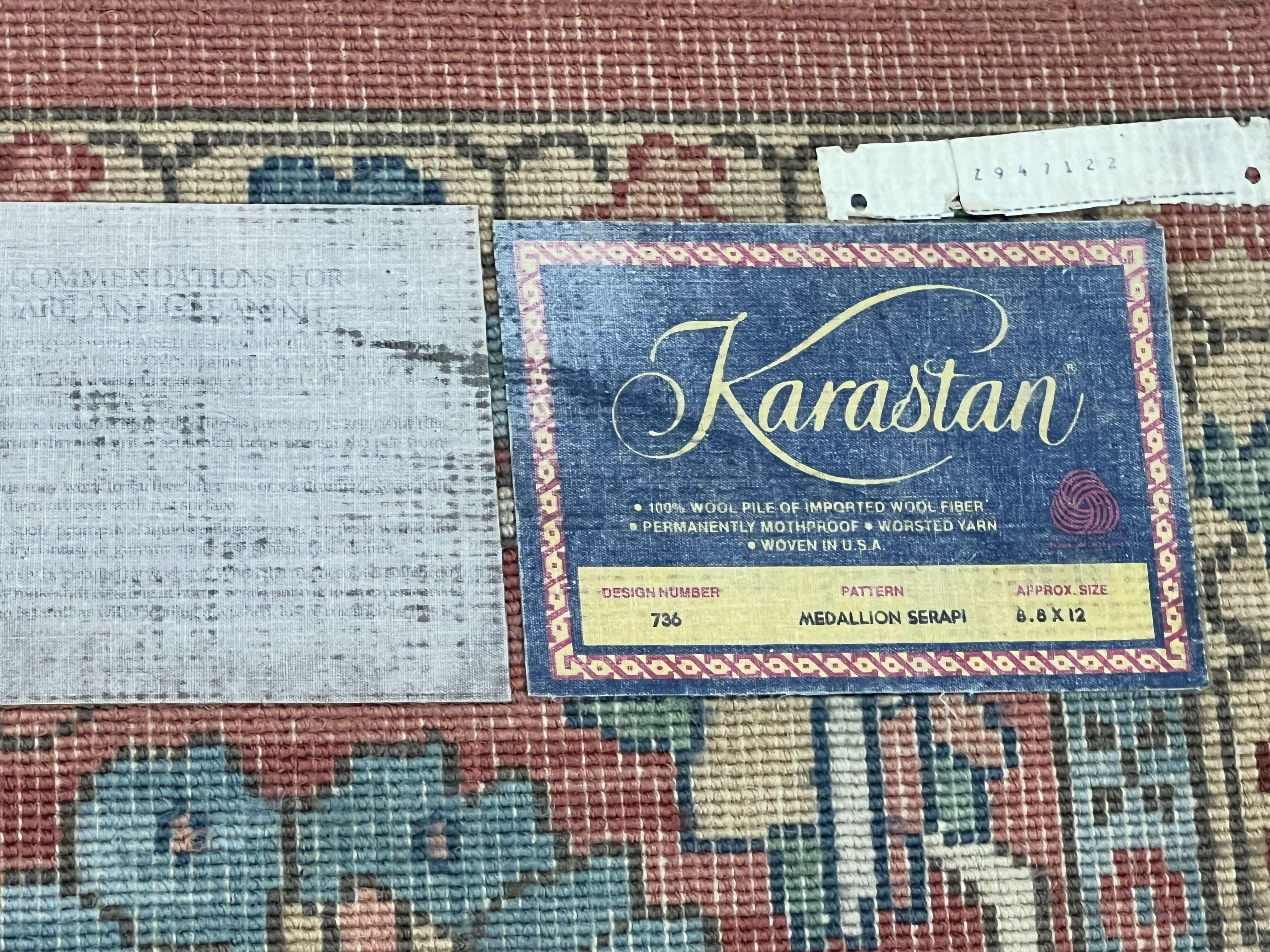 Karastan Medallion Serapi Rug #736, Wool Karastan Carpet 8.8 x 12, Karastan Area Rug, Oriental Rug 9x12 Vintage Rug, Red Blue, Nice Area Rug - Jewel Rugs