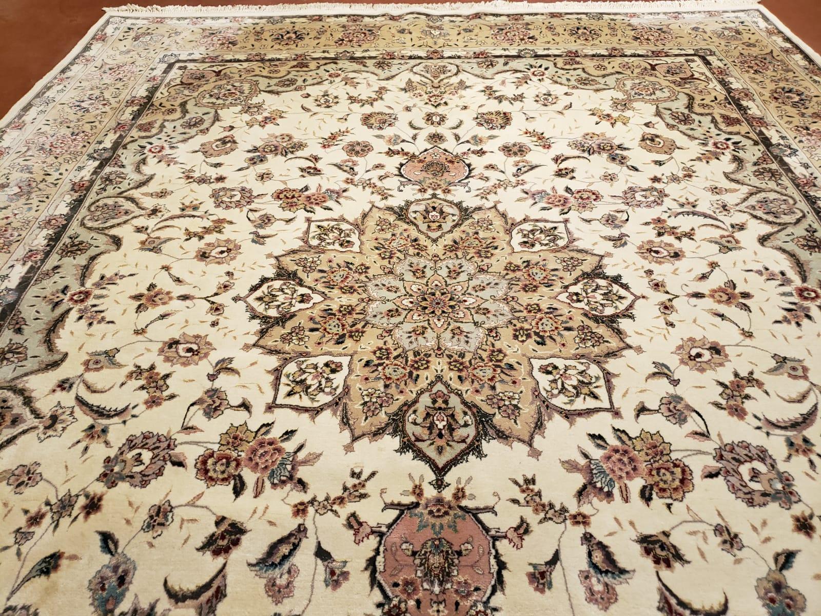 8x10 Oriental Carpet - Persian Design Rug - Wool Hand Knotted Area Rug with Silk Rug - Very Fine Beige Floral Rug - Elegant Dining Room Rug - Jewel Rugs