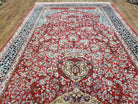 Vintage Persian Oriental Rug, Very Fine Hand-Knotted Vases and Flowers Carpet, Hand-Knotted, Wool, Red & Dark Blue, Teal, Writing, 6x9 Rug - Jewel Rugs