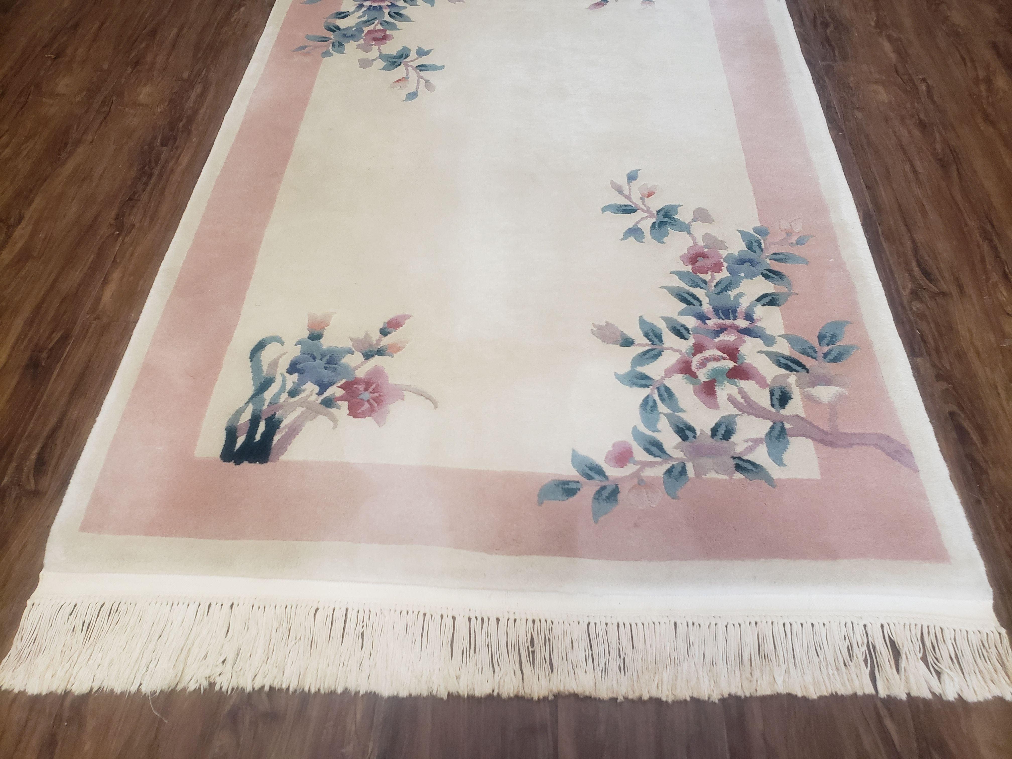 4x6 Handmade Chinese Wool Area Rug 90 Lines Carpet Art Deco Rug Ivory Beige Pink - Jewel Rugs