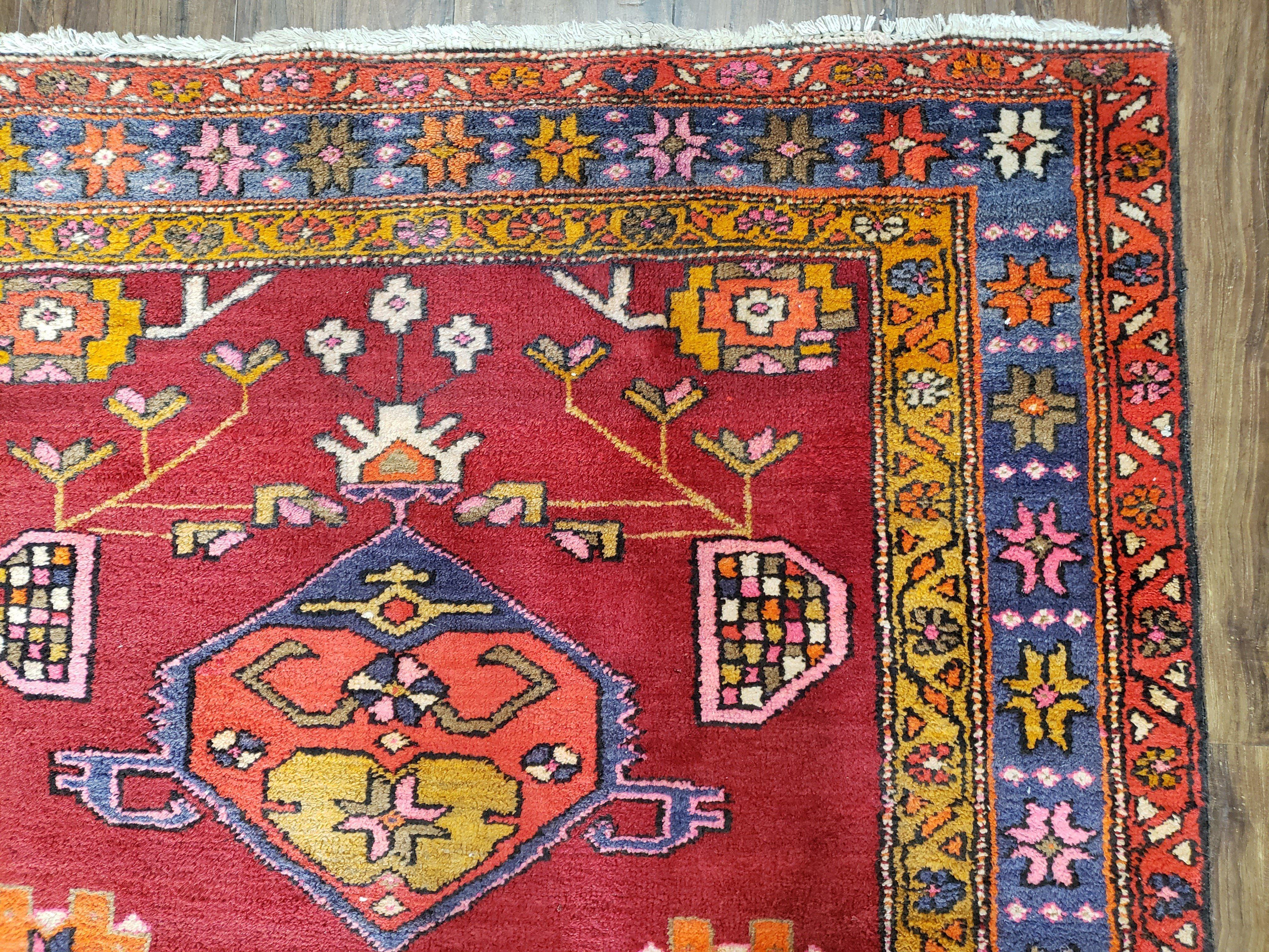 Semi Antique Persian Karajeh Runner Rug, Hand-Knotted, Wool, Medallions, 4'4" x 11' - Jewel Rugs