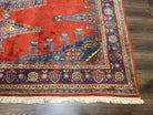 Square Persian Rug 7.7 x 7.3, Red and Blue Persian Wiss/Viss Hand Knotted Carpet, Antique Wool Oriental Tribal Rug, Boho Rug, Geometric Medallions - Jewel Rugs