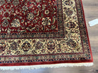 Vintage Indo Persian Rug 6x9, Very Finely Hand-Knotted Carpet 6 x 9 Red Cream Indian Oriental Carpet, Traditional Floral Wool Area Rug 1970s - Jewel Rugs