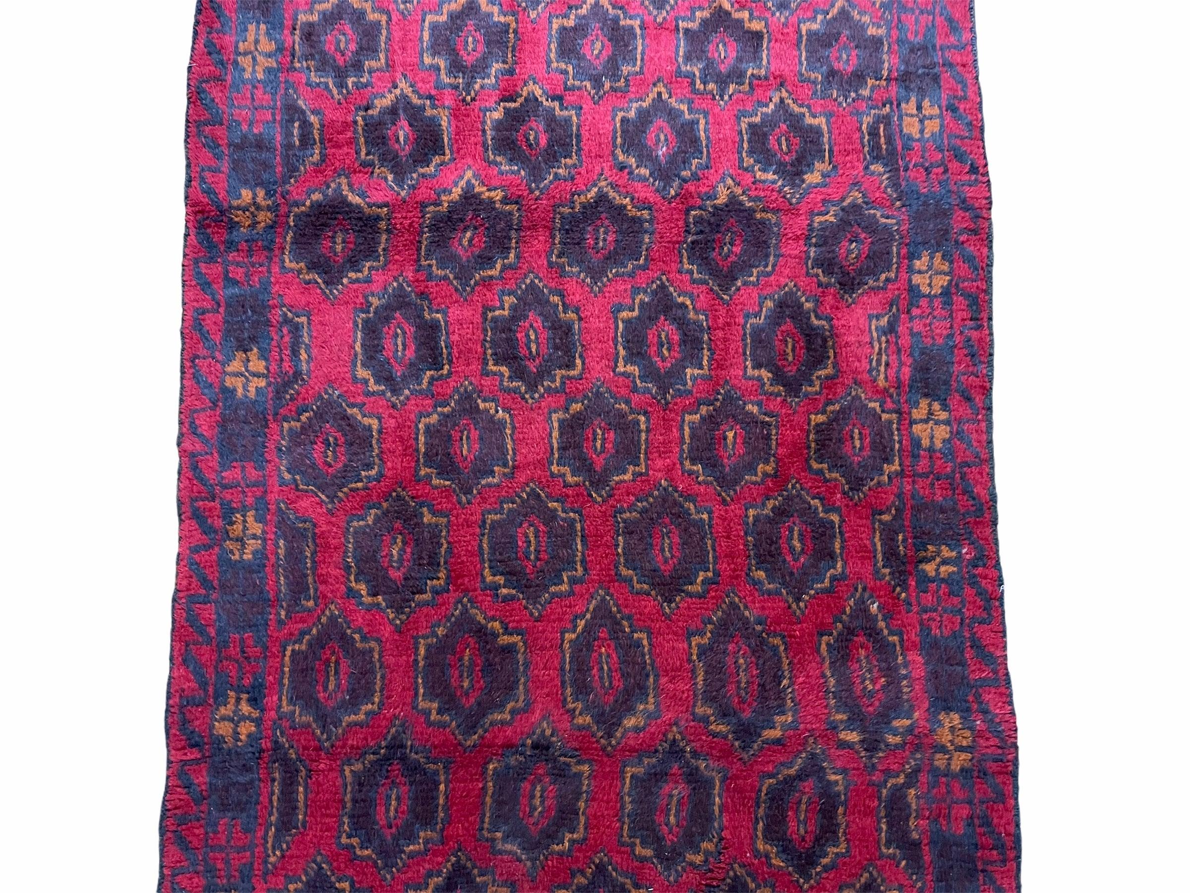 2' 10" X 4'7" Vintage Handmade Tribal Wool Rug Balouchi Rug Afghan Rug Red Blue - Jewel Rugs