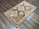 Indo Persian Rug 3.7 x 5.7, Multicolor Diamond Panel, Hand Knotted Wool Rug, Entryway Foyer Rug, Brown and Cream, Indian Oriental Carpet 4x6 - Jewel Rugs