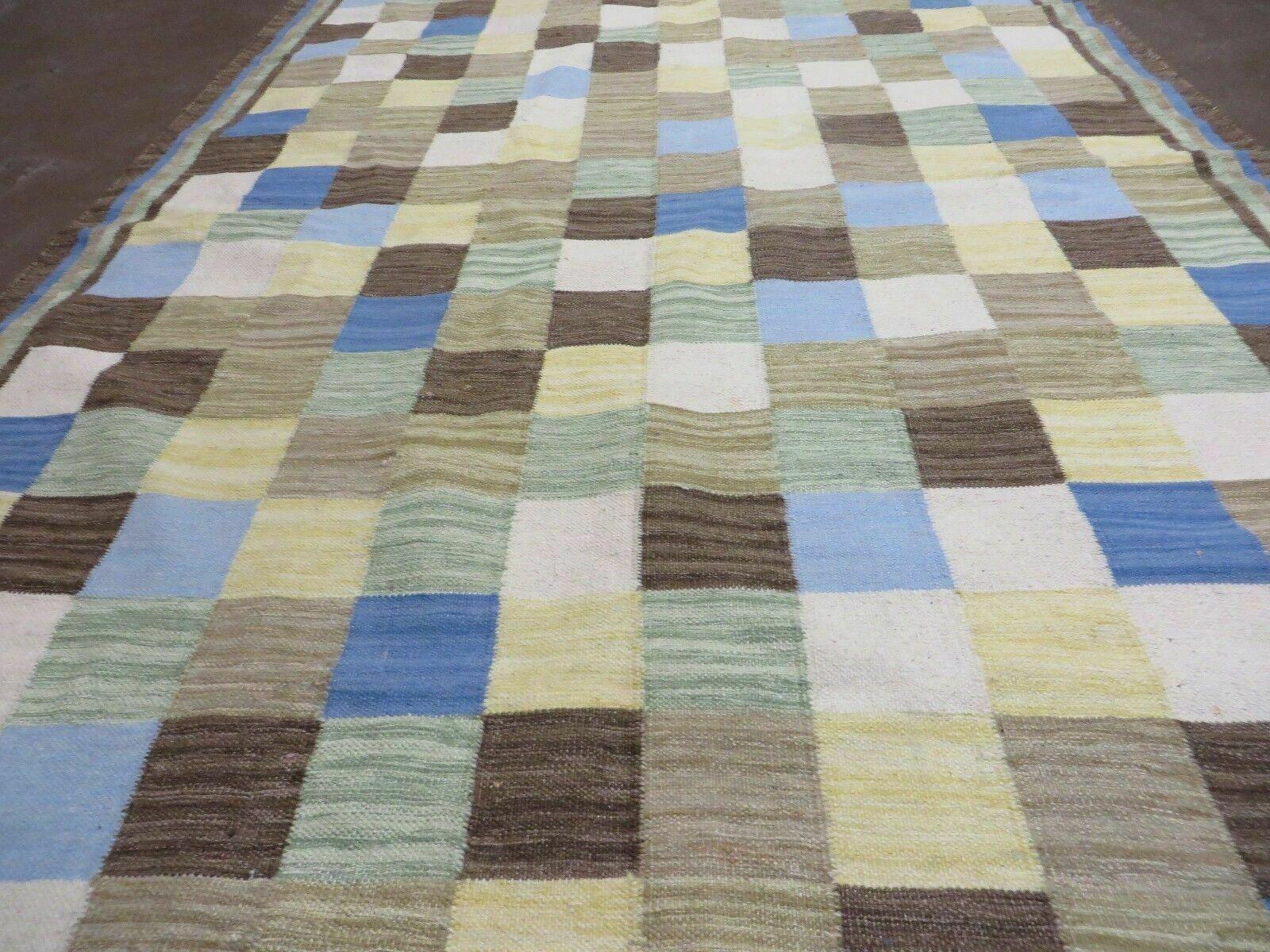 5' X 8' Hand-knotted Kilim Dhurrie Wool Cotton Rug Flat Weave Carpet Checkered Pattern Colorful Multicolor - Jewel Rugs