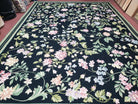 Large Needlepoint Rug, 10x14 Needlepoint, Black Rug, Allover Floral, New Needlepoint Rug, Flat Weave Rug 10 x 14, Chinese Aubusson Carpets - Jewel Rugs