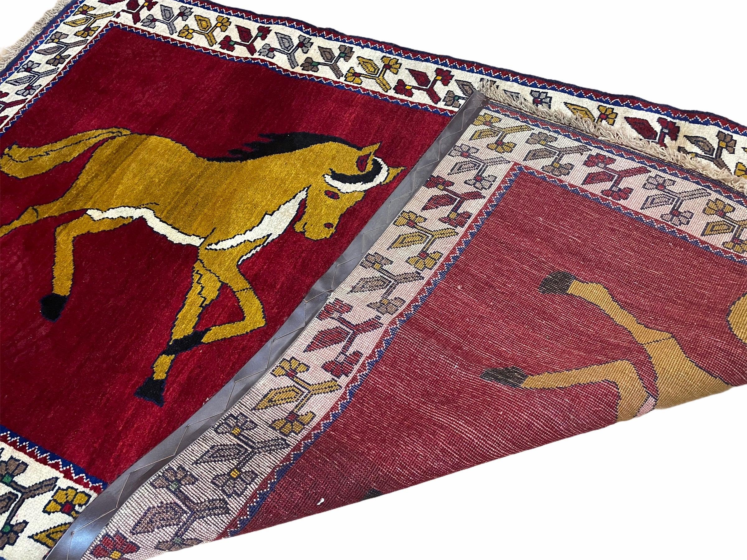 4 X 7 Handmade Hand-Knotted Quality Wool Rug Horses Zagros Red Mustard Gold New - Jewel Rugs