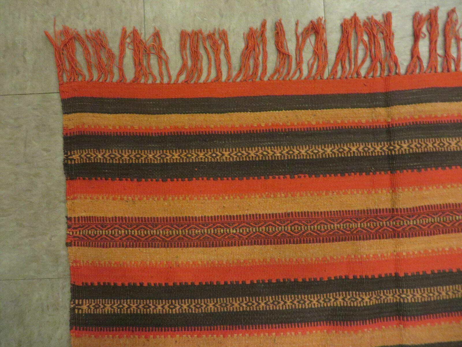 3'X7' Vintage Handmade South American Wool Blanket Kilim Rug Flat Weave Stripes - Jewel Rugs