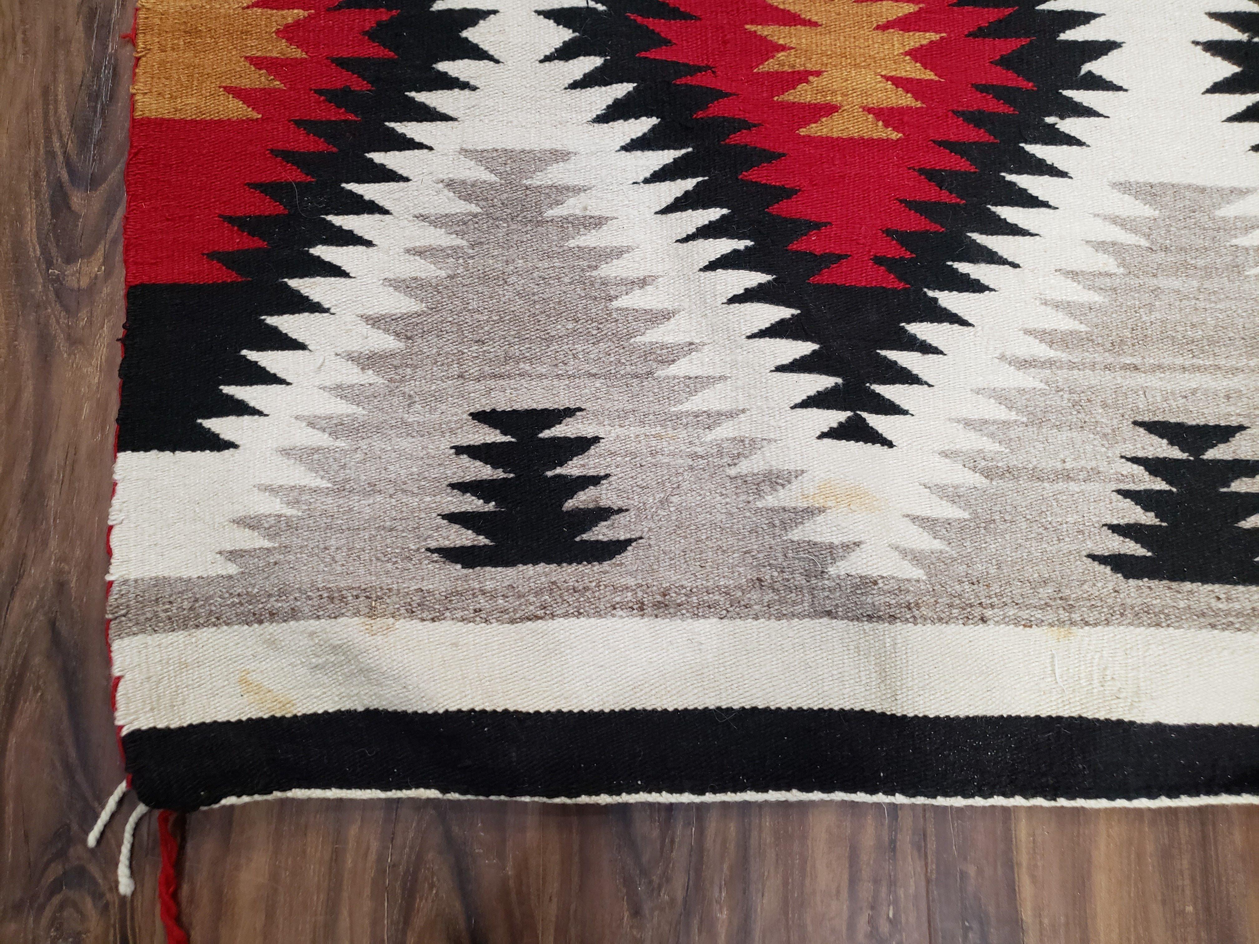 Vintage Navajo Rug 3x5, Wool Hand-Woven Navajo Blanket, Diamonds, Red Gray Black, Native American Antiques, Navaho Indians, Unique, Handmade - Jewel Rugs