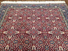 Vintage Turkish Sivas Area Rug 6.5 x 9.5, Wool Hand-Knotted Red & Midnight Blue Allover Floral Pattern Oriental Carpet, 6x9 Traditional Rug - Jewel Rugs