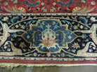 10' X 13' Antique Handmade Red with Dark Blue Border Indian Agra Larastan Nice Wool Rug - Jewel Rugs