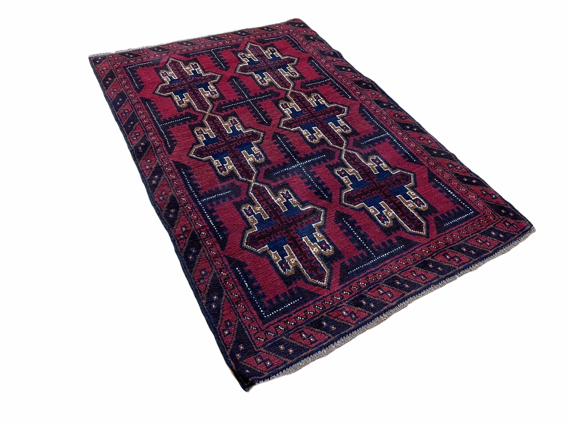 3X5 Vintage Handmade Tribal Wool Rug Balouchi Rug Afghan Rug Red Beige Blue Nice - Jewel Rugs