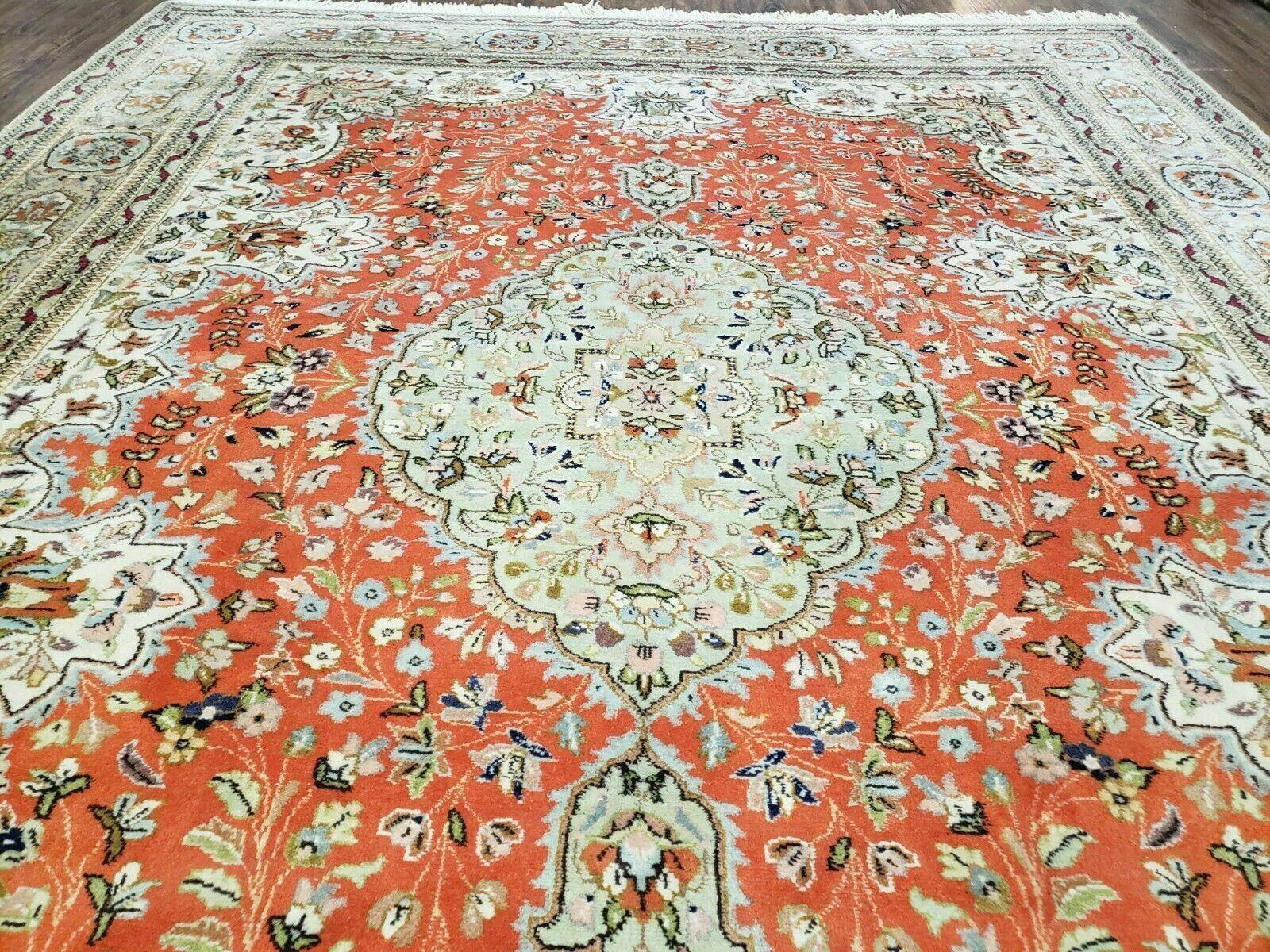 8' X 10' Vintage Handmade India Oriental Floral Wool Rug Tomato Red Nice - Jewel Rugs