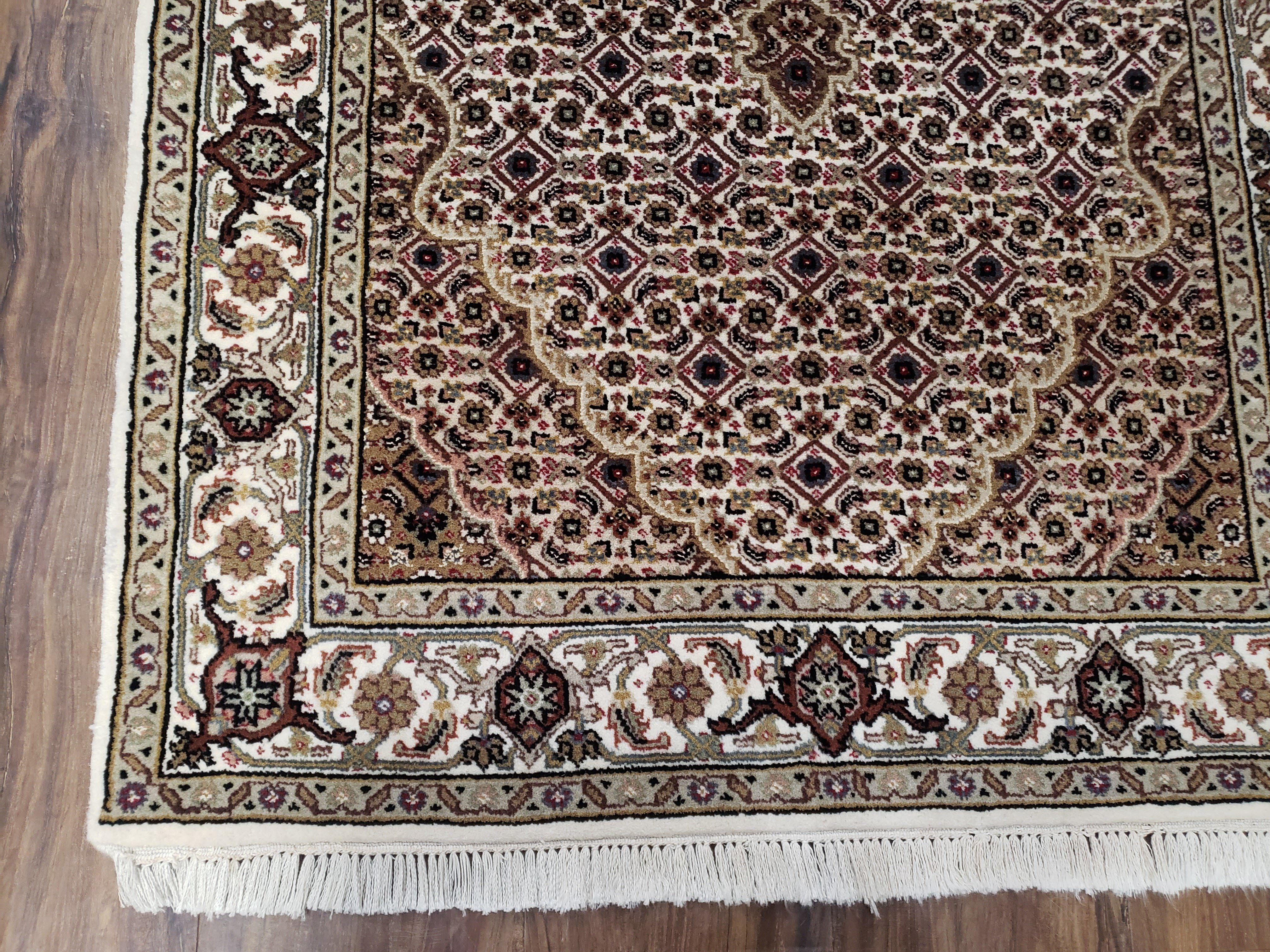 Indo Persian 3x5 Traditional Rug, Hand-Knotted, Vintage 1980s Allover Handmade Rug Ivory, Indo Mahal Oriental Rug, Medallion, Wool, 3 x 5 ft - Jewel Rugs