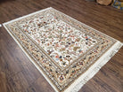 Indo Persian Rug 4x6, Tree of Life Rug, Animal Motifs, Deer Peacocks Birds, Ivory and Cream, Hand-Knotted Soft Wool Pile Indian Carpet 4 x 6 - Jewel Rugs