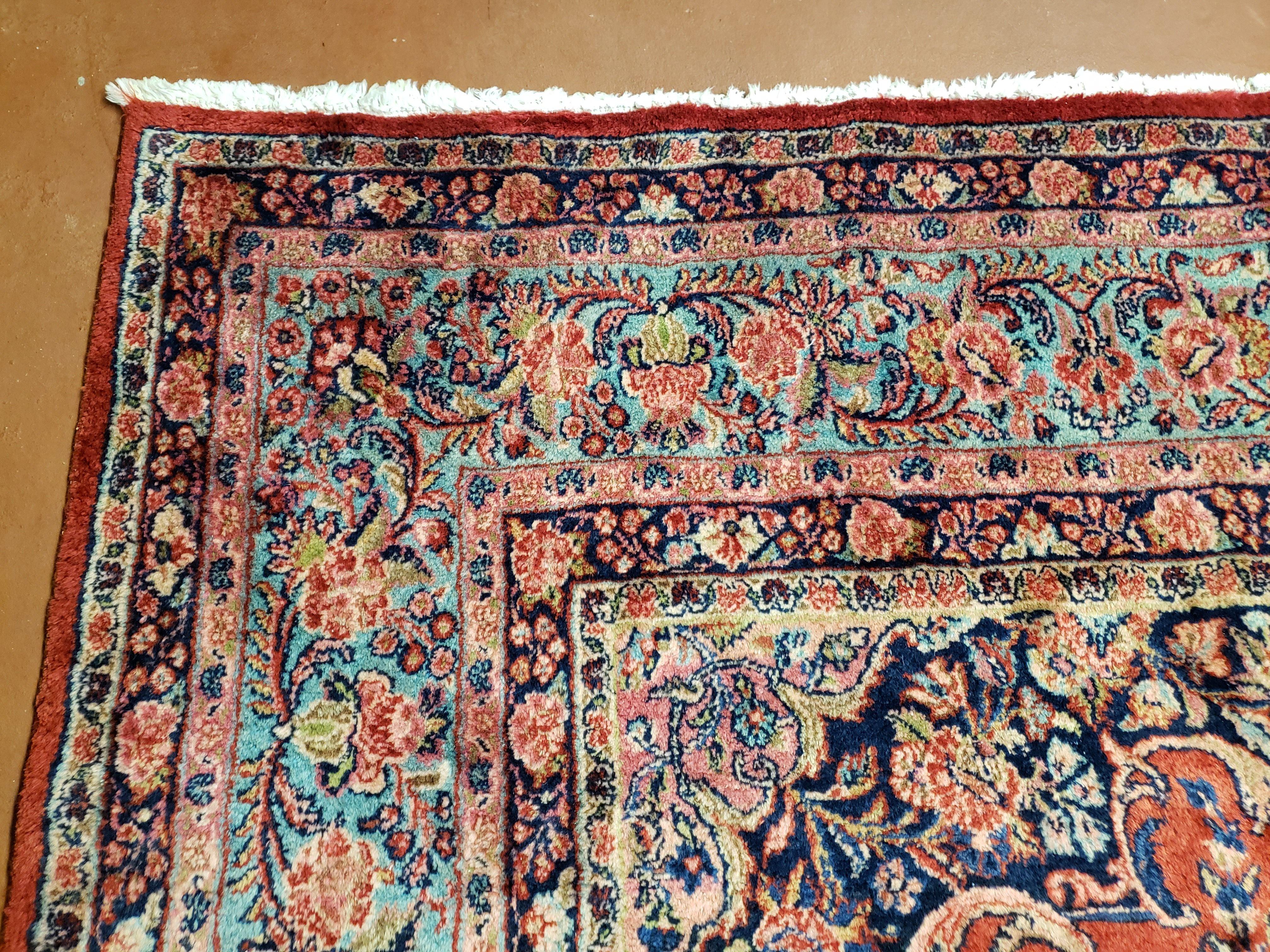 9x11 Antique Red & Sky Blue Turkish Rug Hand-Knotted Vintage Persian Carpet Wool High Quality Authentic Oriental Rug - Jewel Rugs