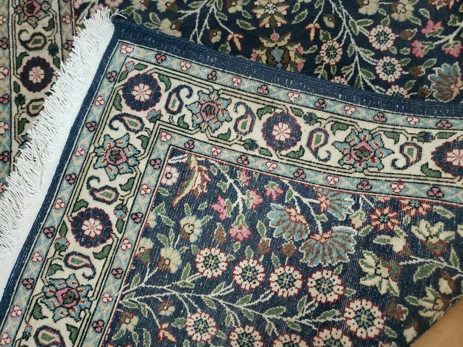 3' X 4' Vintage Handmade India Jaipur Floral Wool Rug Carpet Nice Dark Blue - Jewel Rugs