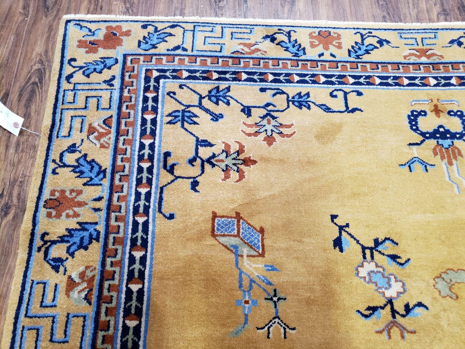 6' X 9' Antique Handmade Art Deco Nichols Peking Chinese Rug Carpet Gold Blue - Jewel Rugs