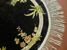 4' X 4' Vintage Round Handmade Chinese Silk Art Deco Rug Flowers Black Nice - Jewel Rugs